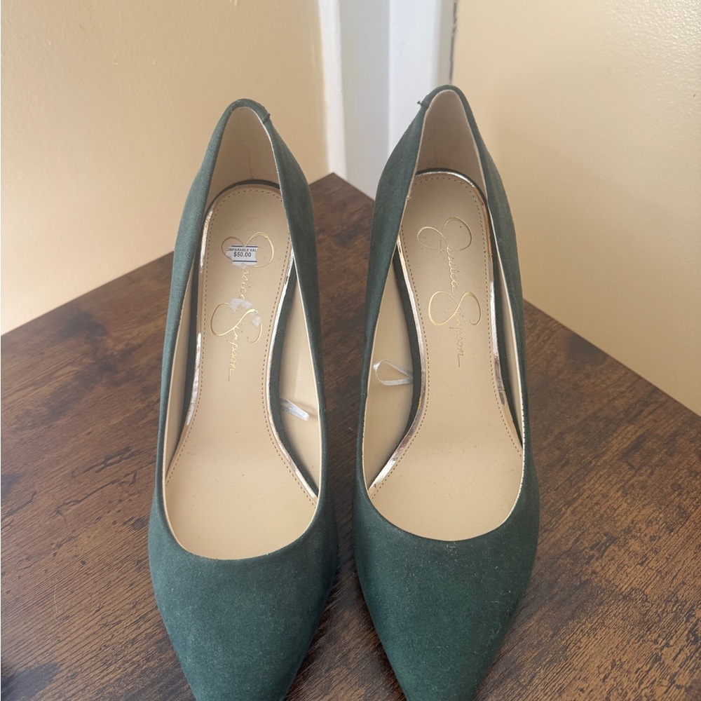 Jessica Simpson Forest Green Suede Pointed Toe Pumps